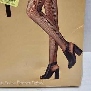 New OS One Size fits Some Black Side Stripe Fishnet Tights PP Pretty Polly
